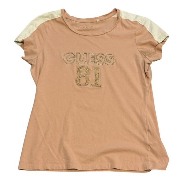 Guess Short Sleeve Stretchy Tee Shirt Peach / Tan and White Size X-Large - Picture 1 of 9